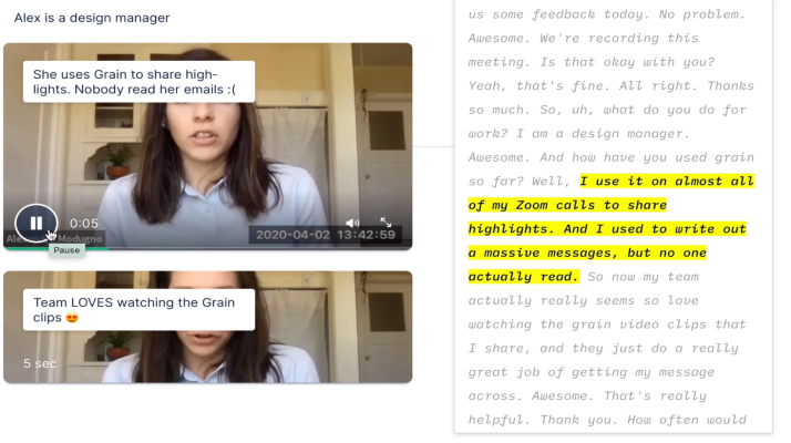 Grain, a startup built expressly atop of Zoom for note-taking and video-clip making, raises $4 million
