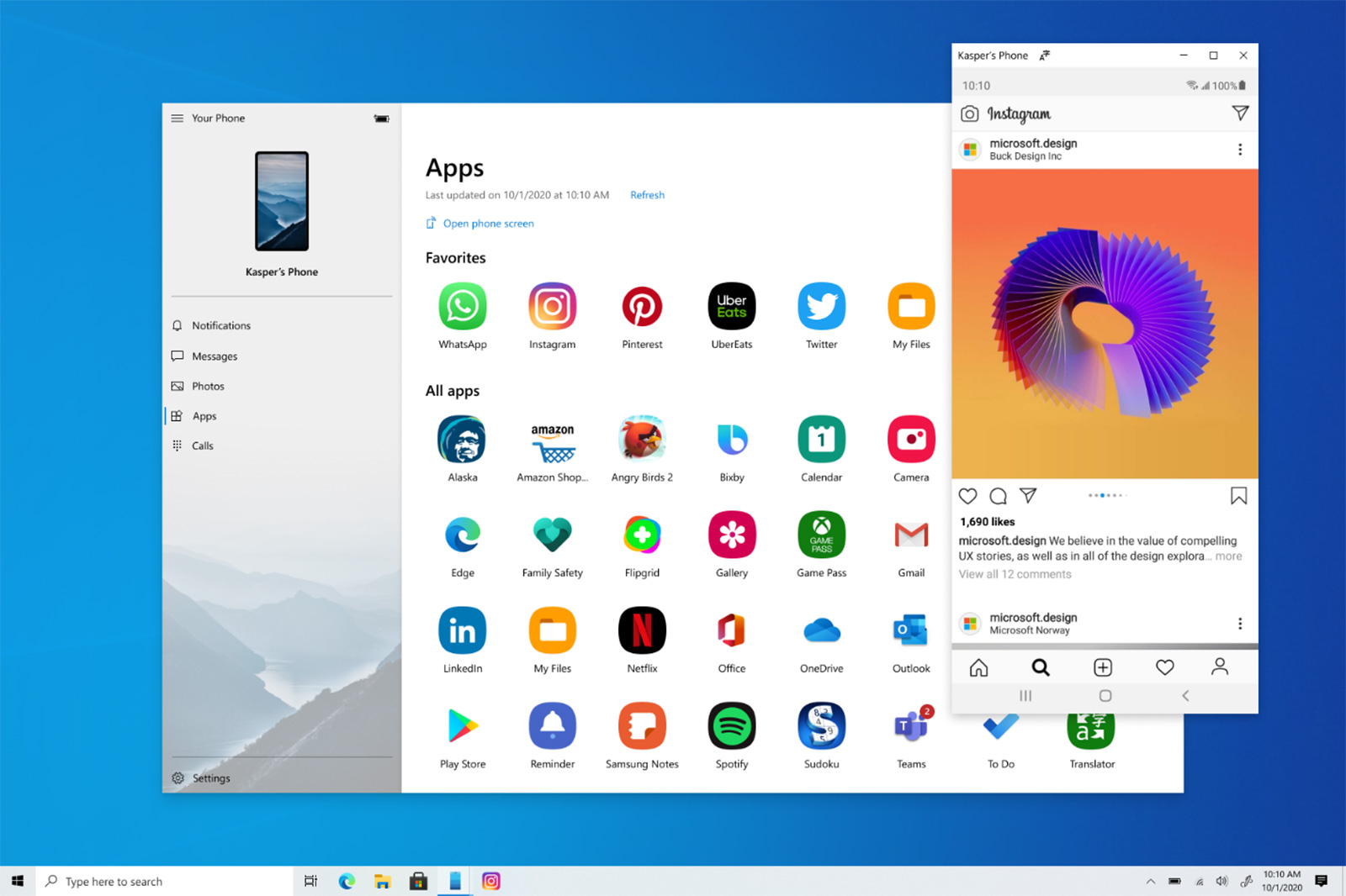 Windows 10 can run apps from your Samsung phone
