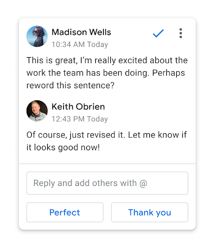 Google brings Smart Replies to comments in Docs
