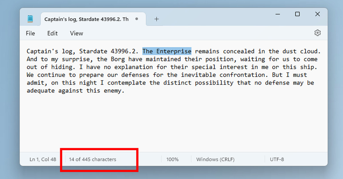 Notepad on Windows 11 is finally getting a character count